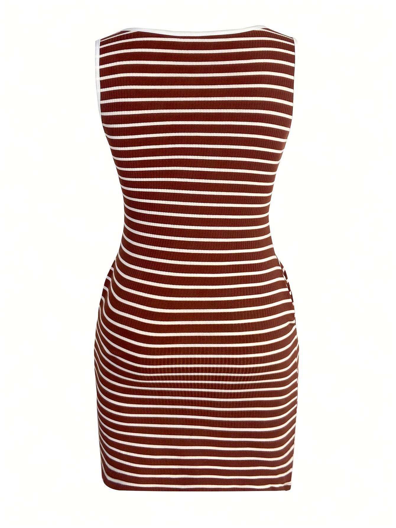 Women's Striped Bodycon Midi Dress with Y-Neck and Button Detail - Sexy, Stretchy Polyester/Spandex Blend, Short Sleeve, Perfect for Spring/Summer, Spring Fashion|Sexy Midi Dress|Stretchy Fabric Dress