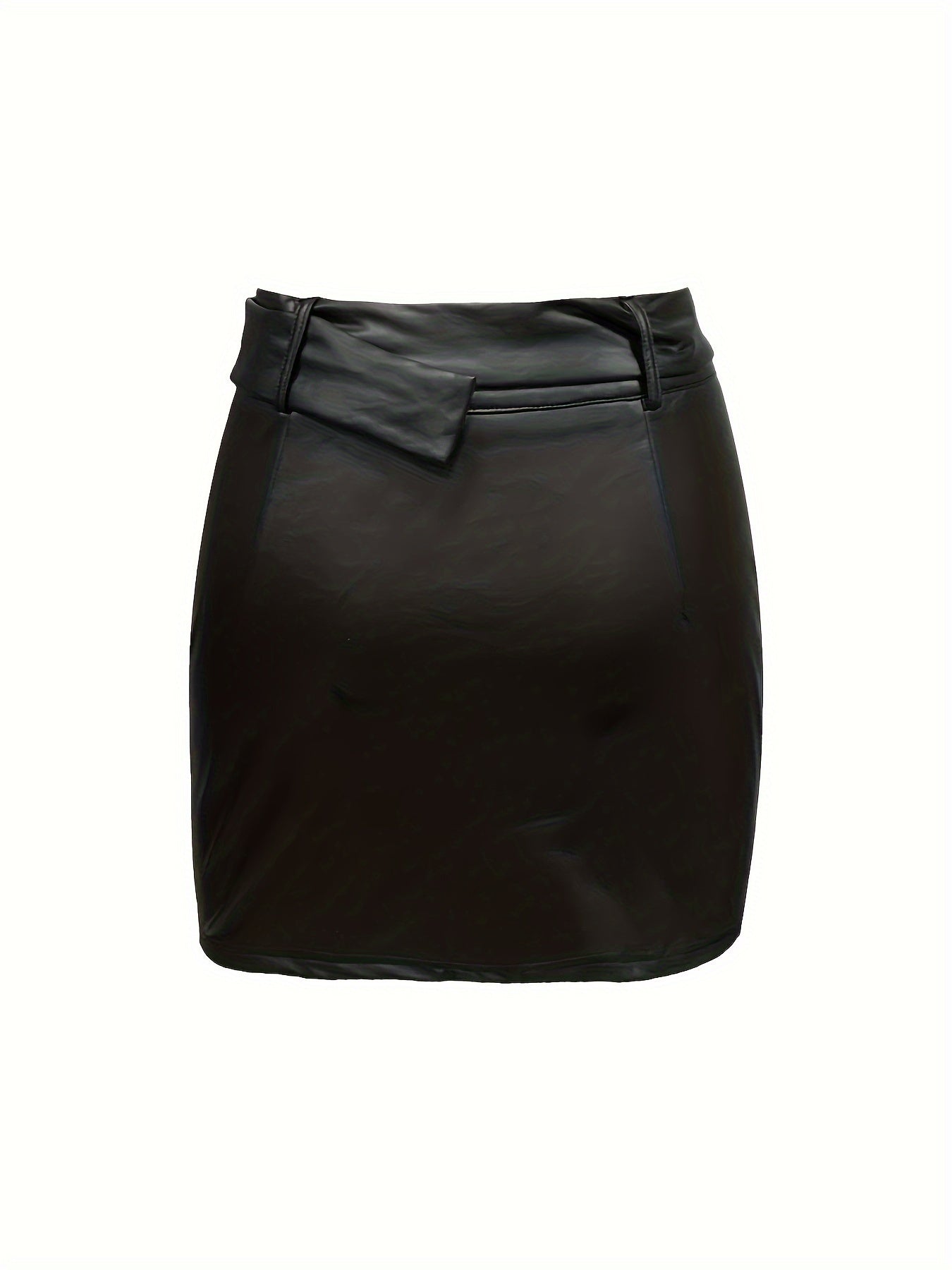 Elegant Solid Color Belted Mini Skirt with Pockets for Women - Stretchy Polyester Blend, Machine Washable