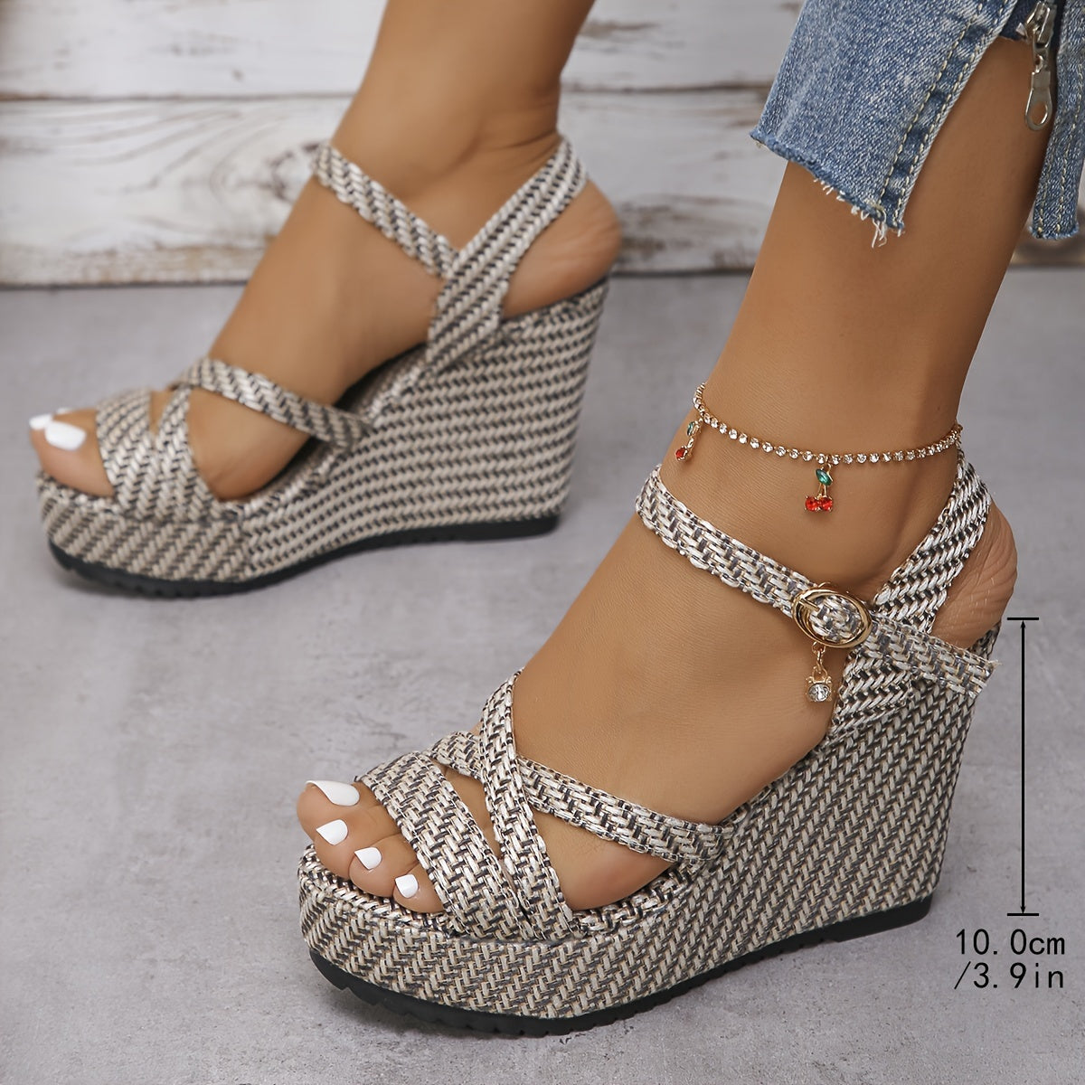 Women's Wedge Heeled Sandals, Casual Open Toe Platform Shoes, Comfortable Buckle Strap Sandals