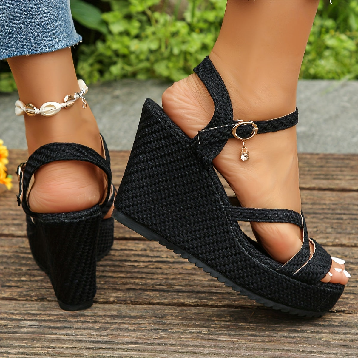 Women's Wedge Heeled Sandals, Casual Open Toe Platform Shoes, Comfortable Buckle Strap Sandals