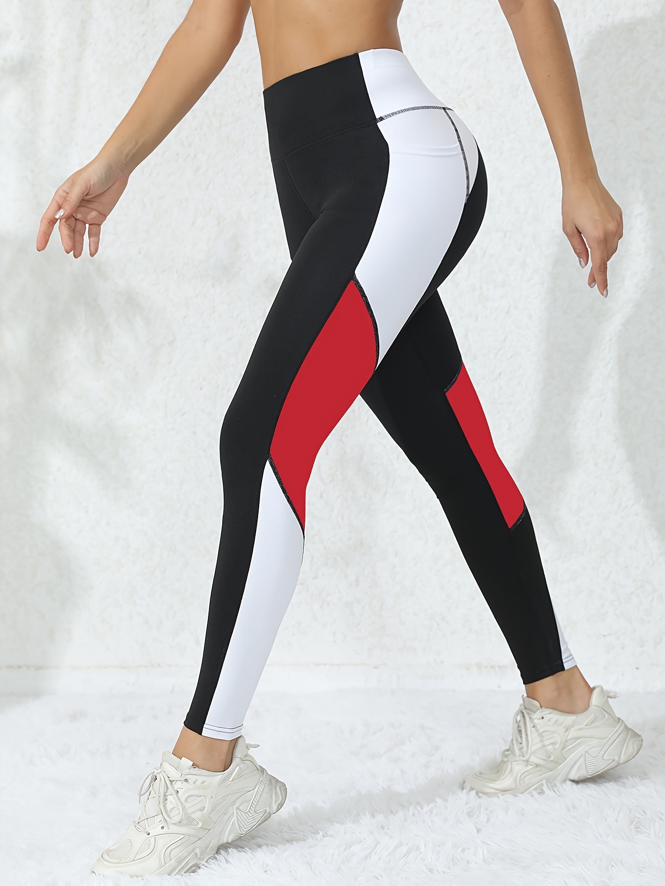 Women's High-Waisted Yoga Leggings with Dual Pockets, Tummy Control Fitness Running 4-Way Stretch Pants, Sporty Style