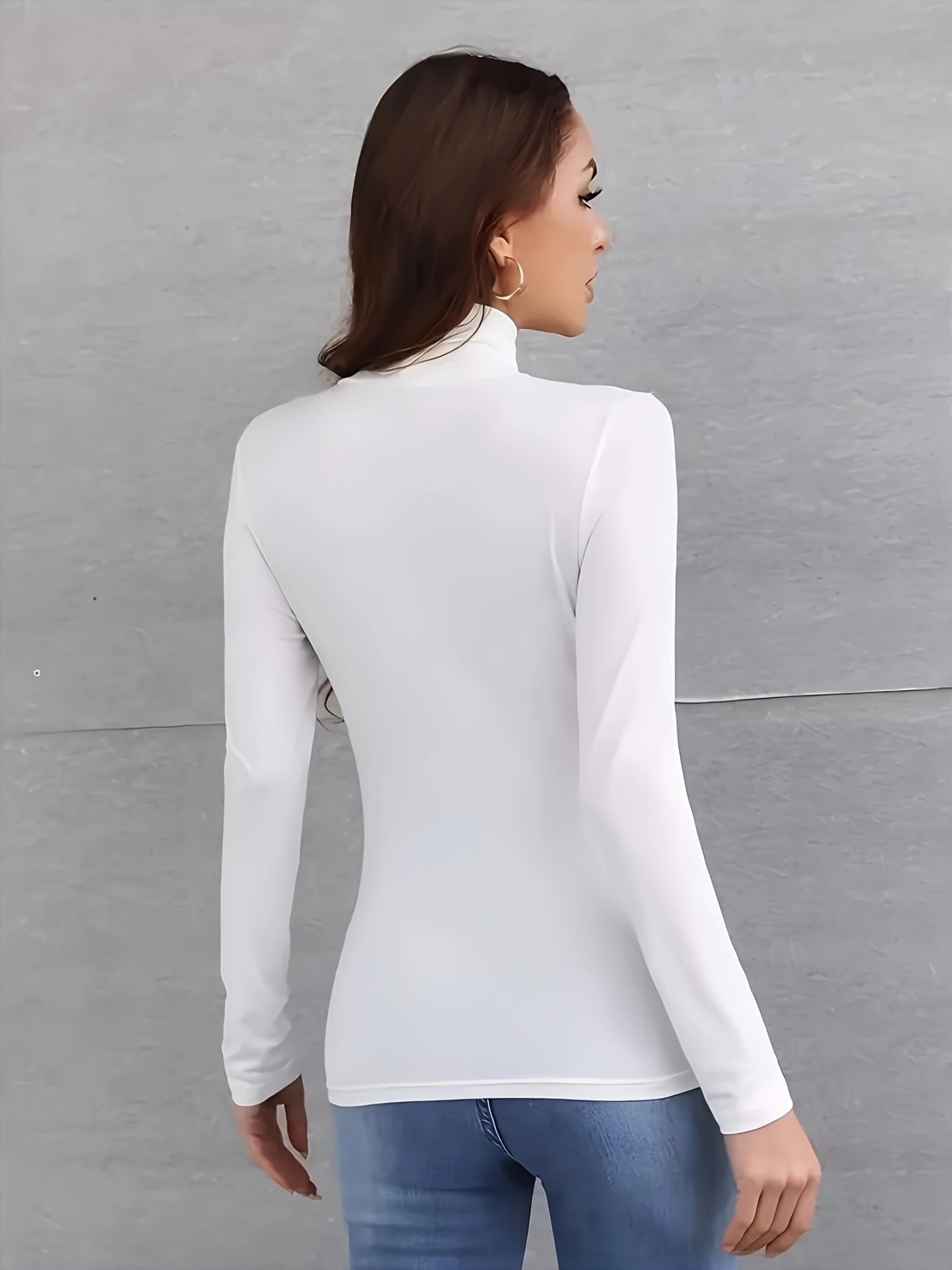 Women'S Casual High-Neck Long Sleeve T-Shirt, Solid Color Basic High-Neck T-Shirt, Women'S Top