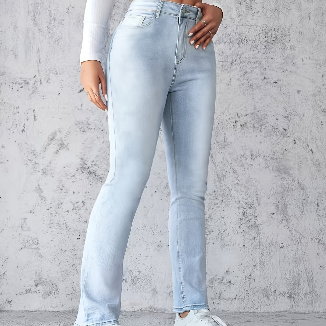 Women's High Stretch Skinny Jeans, Rayon Blend, Mid Waist Straight Leg Denim Pants, Solid Color, with Zipper Fly and Pockets, for All-Season Street Style