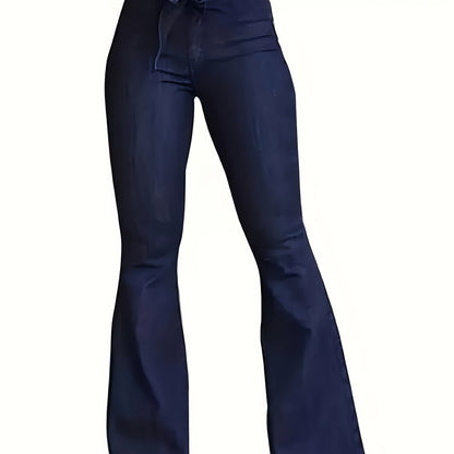 High-Waisted Stretchy Casual Flared Jeans with a Belt in Natural Color.