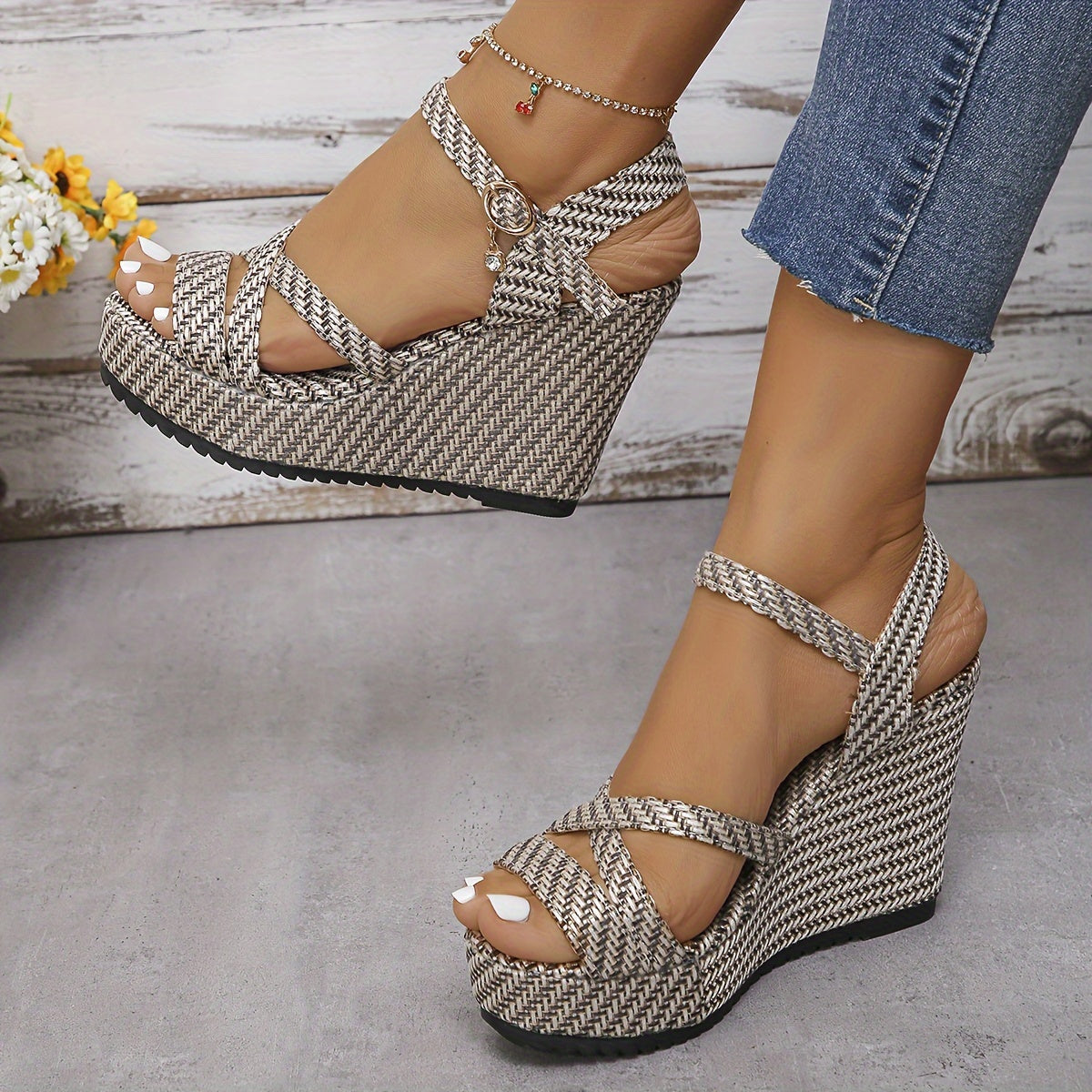 Women's Wedge Heeled Sandals, Casual Open Toe Platform Shoes, Comfortable Buckle Strap Sandals