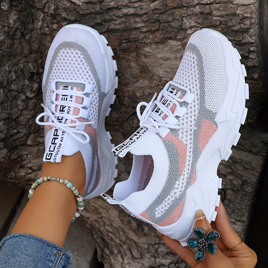 Women's Colorblock Knitted Sneakers, Stylish Breathable Low Top Running Trainers, Comfy Outdoor Sports Shoes plus size