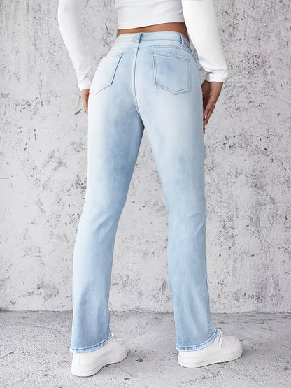 Women's High Stretch Skinny Jeans, Rayon Blend, Mid Waist Straight Leg Denim Pants, Solid Color, with Zipper Fly and Pockets, for All-Season Street Style