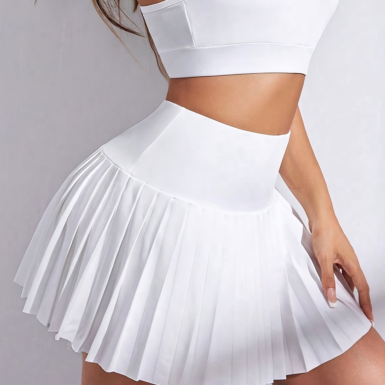 High Waist Pleated Mini Skirts, Casual Workout Solid Skirts, Women's Clothing