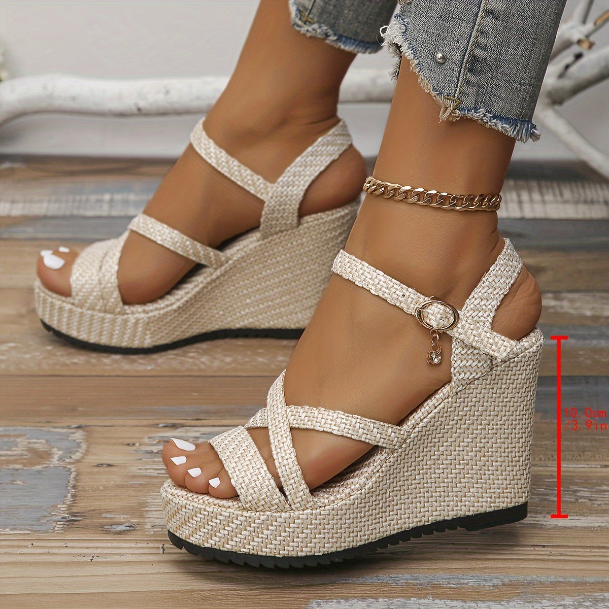 Women's Wedge Heeled Sandals, Casual Open Toe Platform Shoes, Comfortable Buckle Strap Sandals