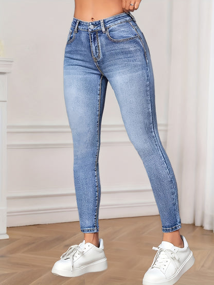 Blue Fashionable And Versatile Stretchy Skinny Jeans for Women.