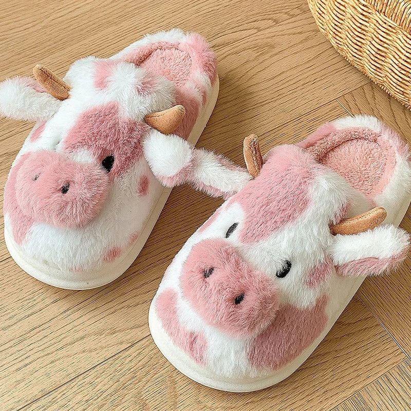 Women's Winter Warm Cartoon Cow Slippers