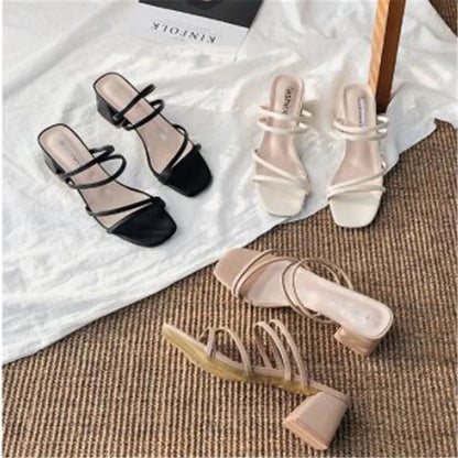 Women Sandals Ladies Square Heels Elegant Summer Slippers Outside