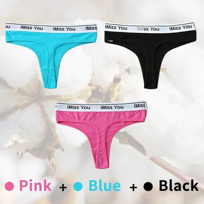 3Pcs Women Thongs Cotton Panties Plus Zise Underwear Sexy G-String Low Waist Briefs Underpants Comfortable Lingerie Tangas