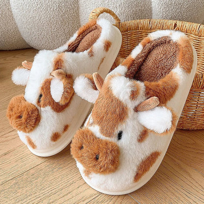 Women's Winter Warm Cartoon Cow Slippers