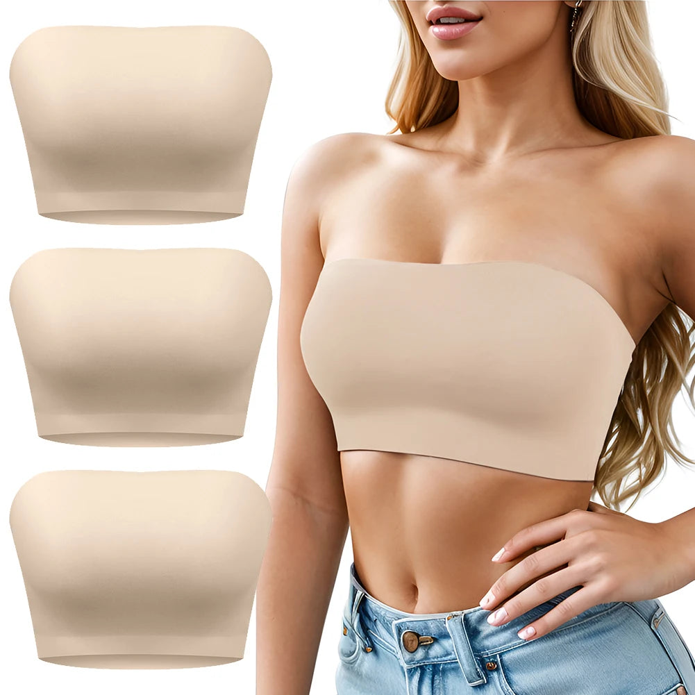 Sexy Seamless Strapless Tube Top Bra Women's Half Cup Ultra Thin Silicone Non-slip Underwear Off-the-shoulder  Dress Lingerie