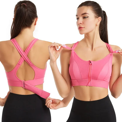 Front Zipper Adjustable Strap Shockproof Sports Bras For Women Elastic Fitness Athletic Brassiere Slim Yoga Crop Top