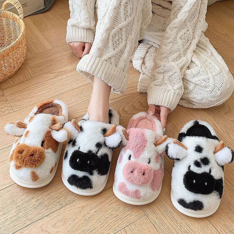 Women's Winter Warm Cartoon Cow Slippers