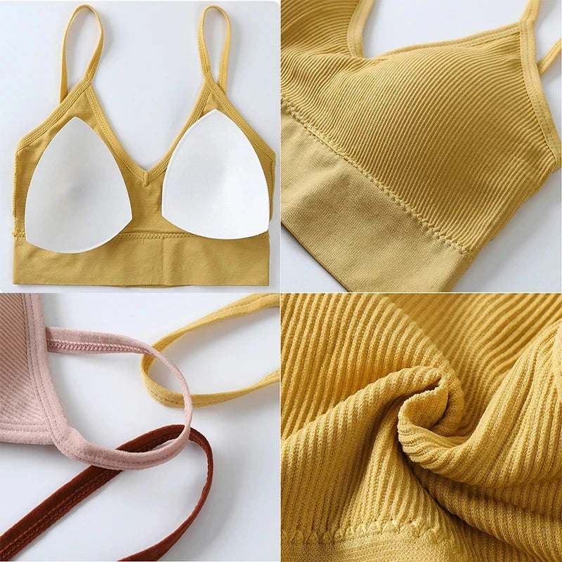 Women's Seamless Bra Set, Low Waisted Thong, Loop Less Push-Pull Underwear, Padded Bra, Underwear, Cotton Underwear Set ﻿