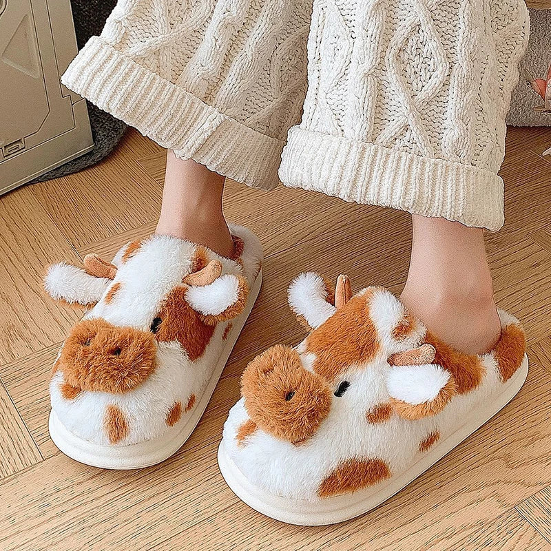 Women's Winter Warm Cartoon Cow Slippers