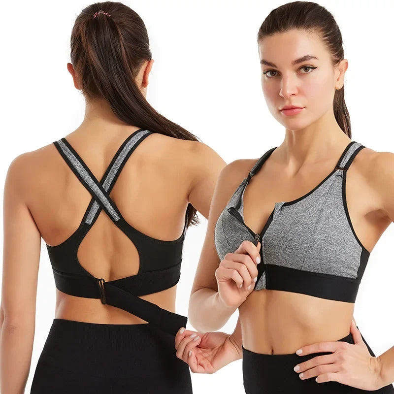 Front Zipper Adjustable Strap Shockproof Sports Bras For Women Elastic Fitness Athletic Brassiere Slim Yoga Crop Top