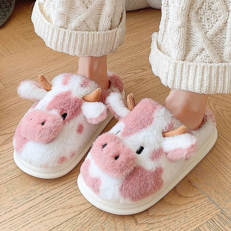 Women's Winter Warm Cartoon Cow Slippers