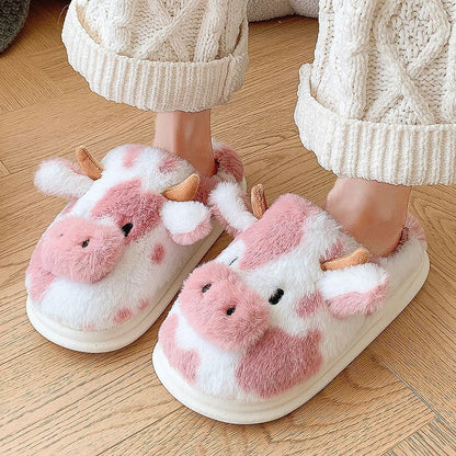 Women's Winter Warm Cartoon Cow Slippers