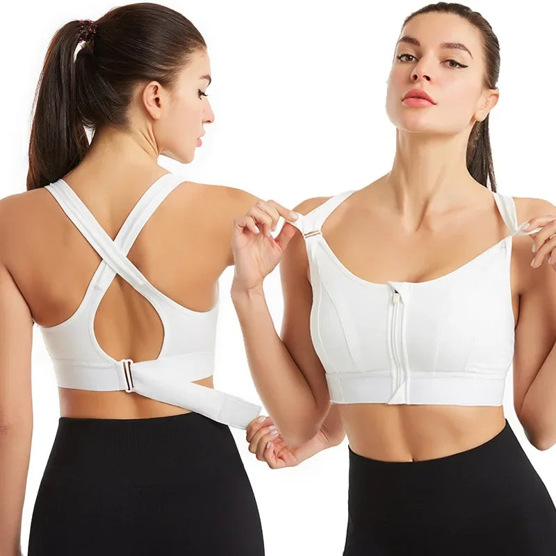 Front Zipper Adjustable Strap Shockproof Sports Bras For Women Elastic Fitness Athletic Brassiere Slim Yoga Crop Top