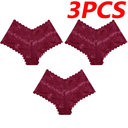 3Pcs Sexy Mesh Lingerie Panties Pure Color Polyester Lace French Knickers Briefs Shorts Underwear Breathable For Women Ladies