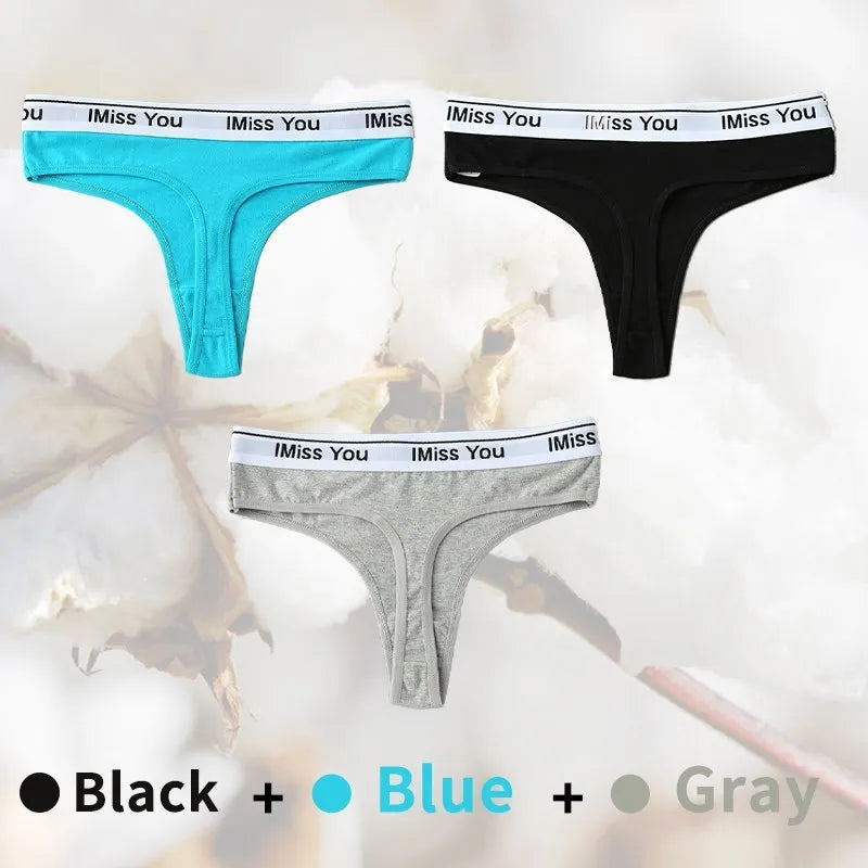 3Pcs Women Thongs Cotton Panties Plus Zise Underwear Sexy G-String Low Waist Briefs Underpants Comfortable Lingerie Tangas