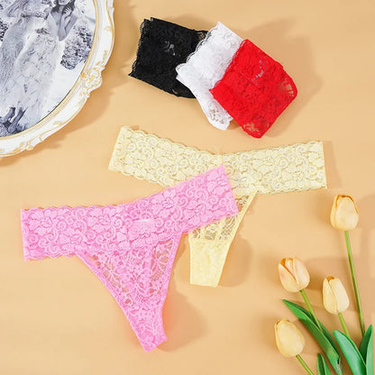 3PCS Lace Floral Women Panties Low Waist Breathable Briefs Female Thong Underwear