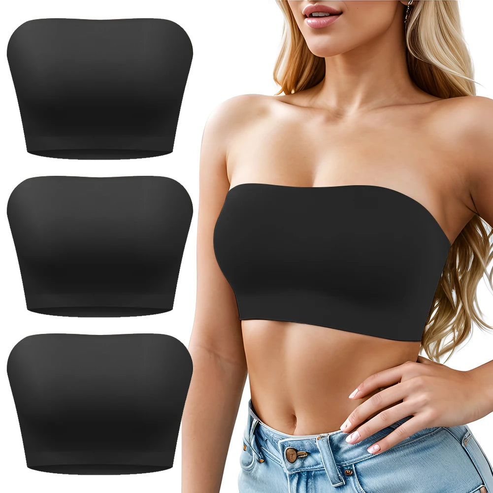 Sexy Seamless Strapless Tube Top Bra Women's Half Cup Ultra Thin Silicone Non-slip Underwear Off-the-shoulder  Dress Lingerie