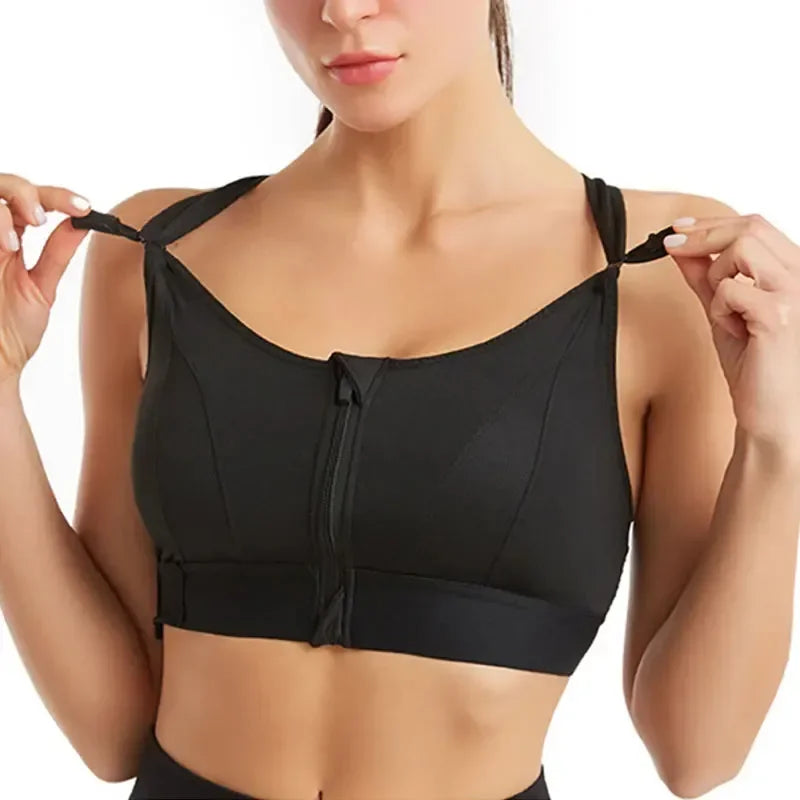 Front Zipper Adjustable Strap Shockproof Sports Bras For Women Elastic Fitness Athletic Brassiere Slim Yoga Crop Top