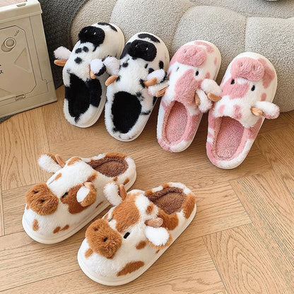 Women's Winter Warm Cartoon Cow Slippers