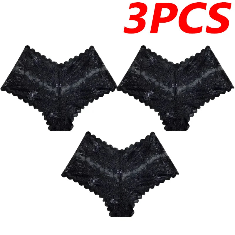 3Pcs Sexy Mesh Lingerie Panties Pure Color Polyester Lace French Knickers Briefs Shorts Underwear Breathable For Women Ladies