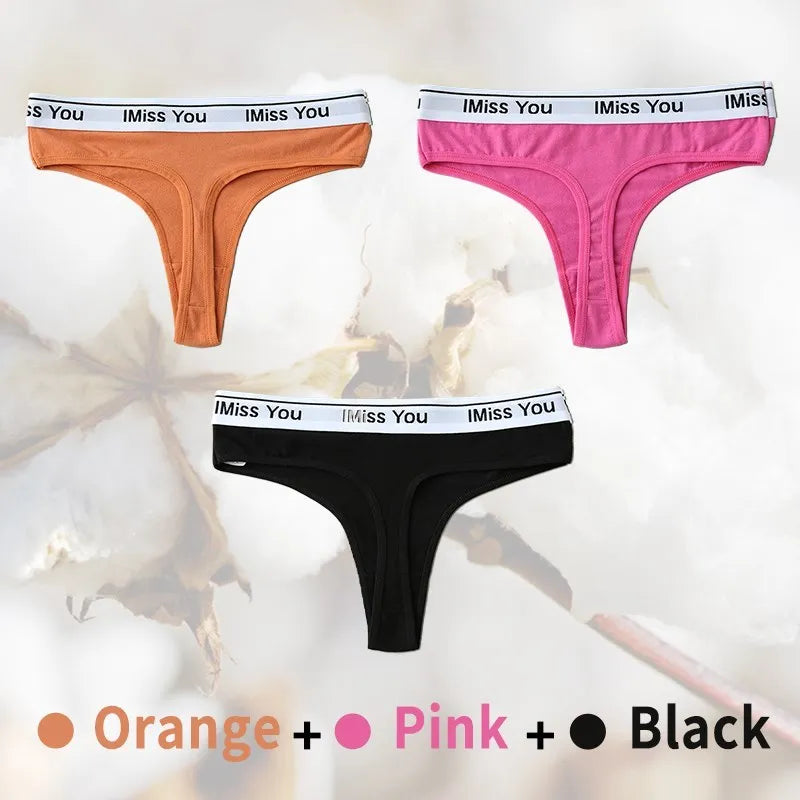 3Pcs Women Thongs Cotton Panties Plus Zise Underwear Sexy G-String Low Waist Briefs Underpants Comfortable Lingerie Tangas