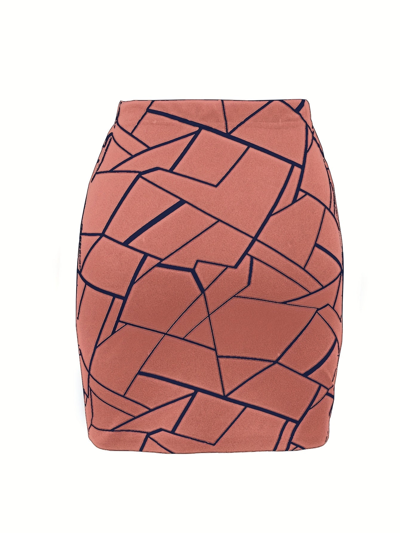 Fashion Forward, Women's Elegant Geometric Print Bodycon Skirt with Elastic Waistband - Maroon and Golden, Polyester Blend, Machine Washable, Perfect for Spring/Summer Fashion