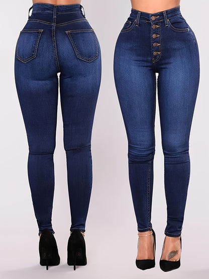 Women's High-Waist Stretch Skinny Jeans - Curvy, Butt-Lifting, Soft Denim with Slash Pockets, Button Closure, Comfortable & Stylish for Casual Wear