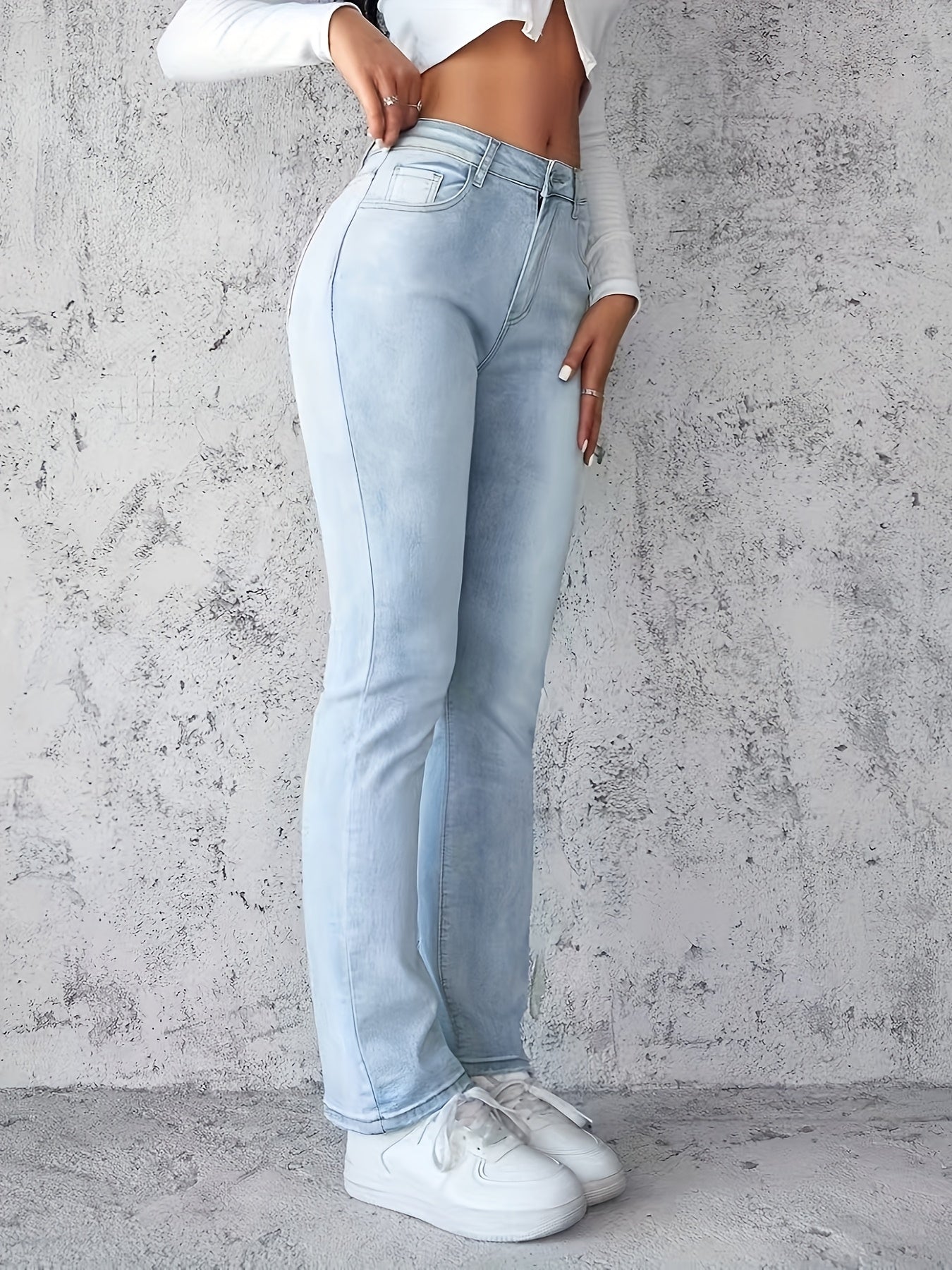 Women's High Stretch Skinny Jeans, Rayon Blend, Mid Waist Straight Leg Denim Pants, Solid Color, with Zipper Fly and Pockets, for All-Season Street Style