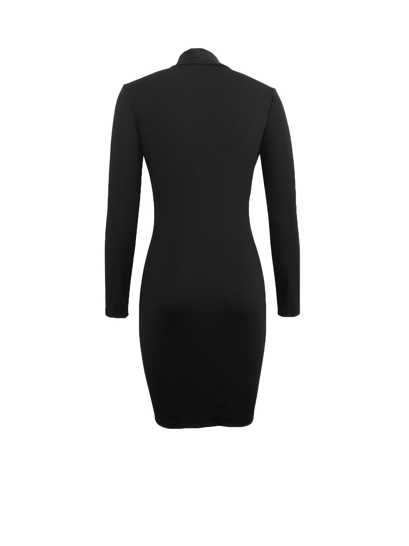 Bodycon Contrast Trim Dress, Sexy Zip Up Polo Neck Long Sleeve Dress, Women's Clothing