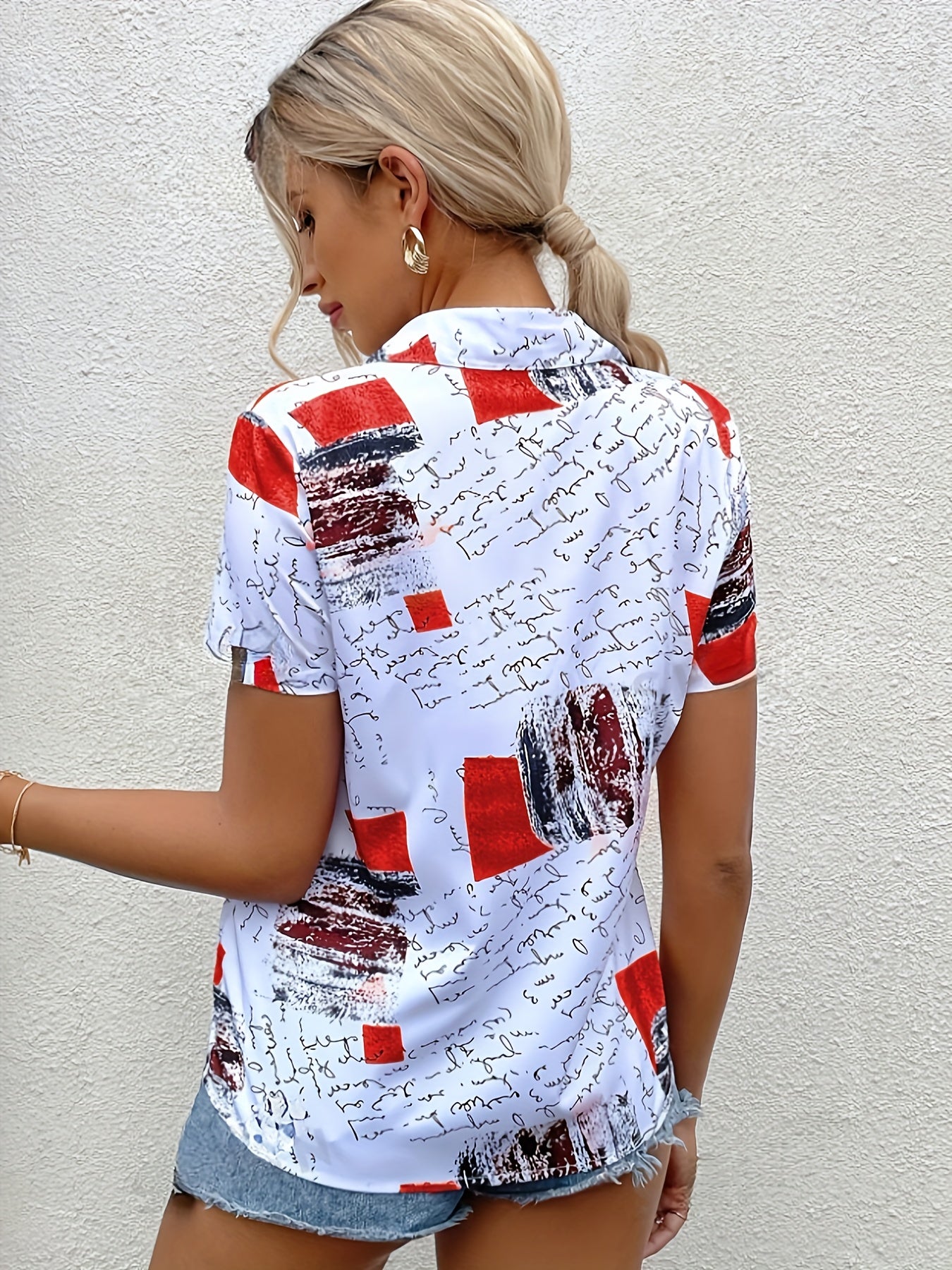 Graphic Print Button-Up Shirt