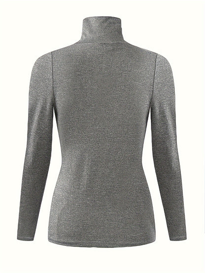 Women'S Casual High-Neck Long Sleeve T-Shirt, Solid Color Basic High-Neck T-Shirt, Women'S Top