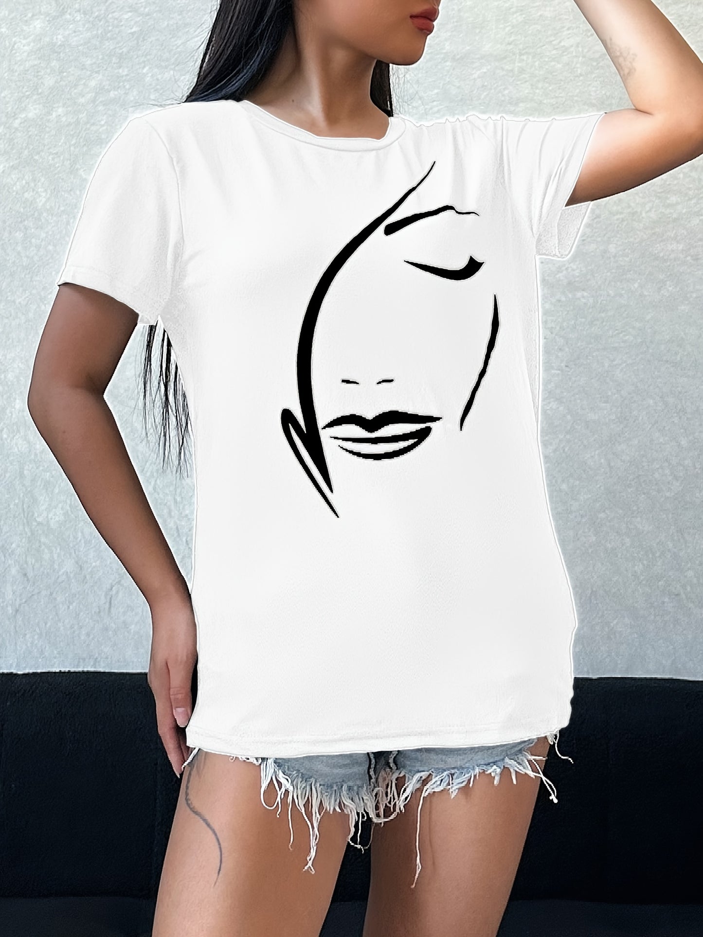 Graphic Print T-shirt, Casual Short Sleeve Crew Neck Top For Spring & Summer, Women's Clothing