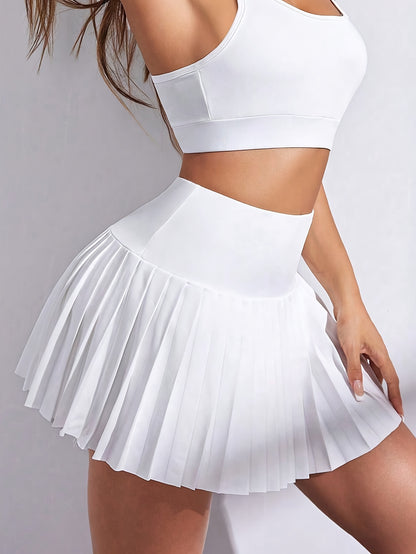 High Waist Pleated Mini Skirts, Casual Workout Solid Skirts, Women's Clothing