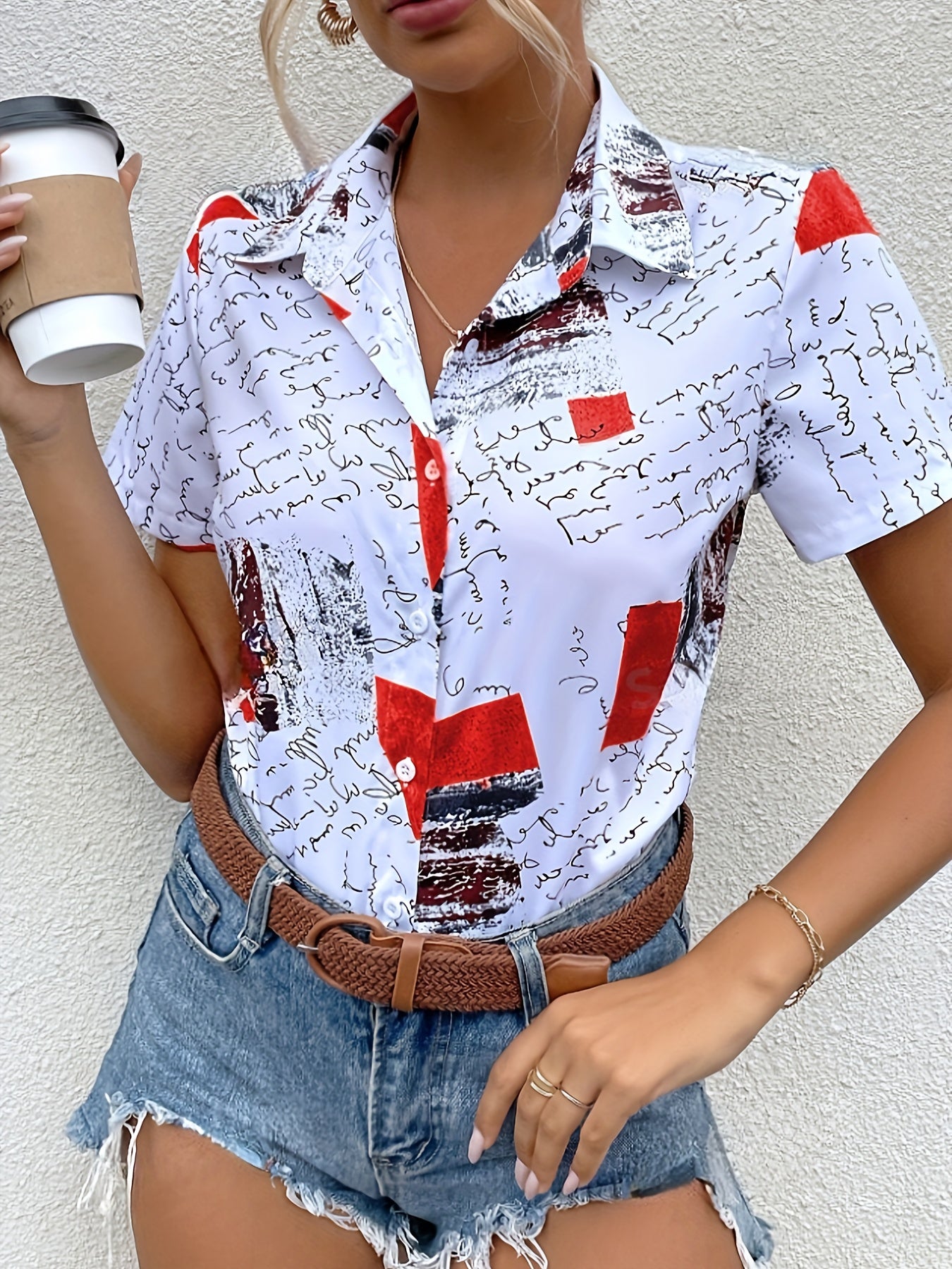 Graphic Print Button-Up Shirt