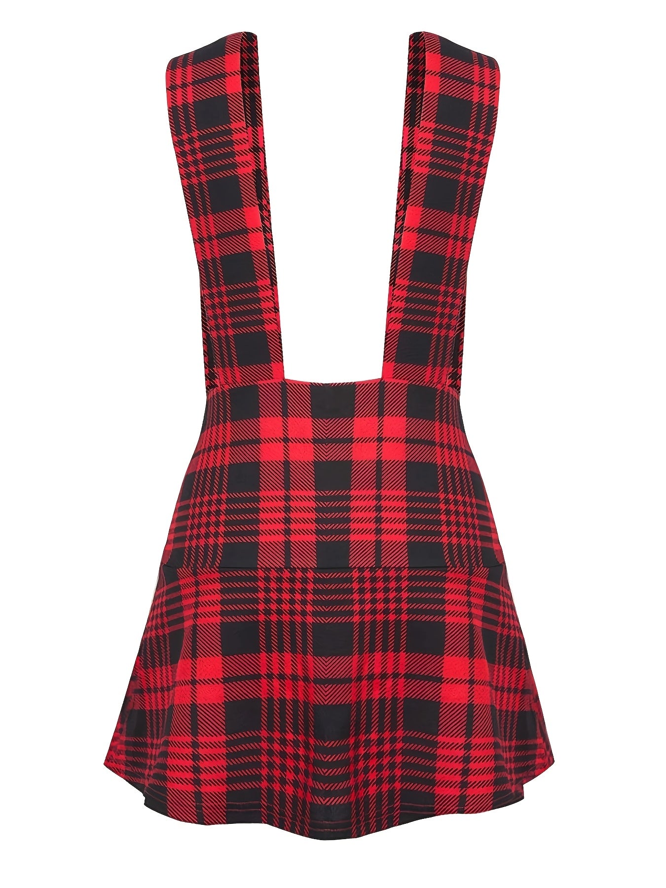 [Everyday Comfort] Chic Black and White Plaid Suspender Skirt with Button Details - Polyester Blend, A-Line, Machine Washable - Women's Fashion