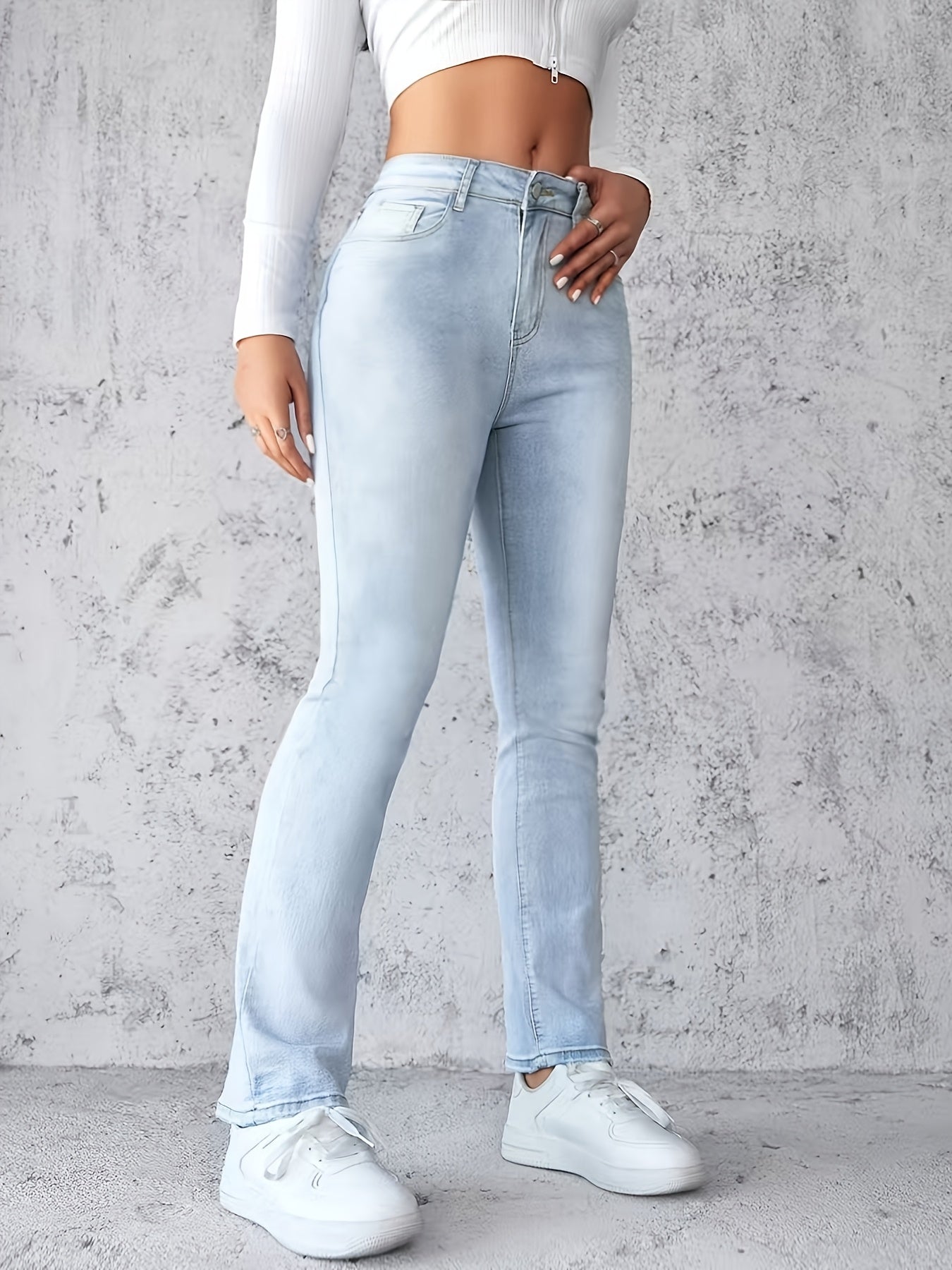 Women's High Stretch Skinny Jeans, Rayon Blend, Mid Waist Straight Leg Denim Pants, Solid Color, with Zipper Fly and Pockets, for All-Season Street Style